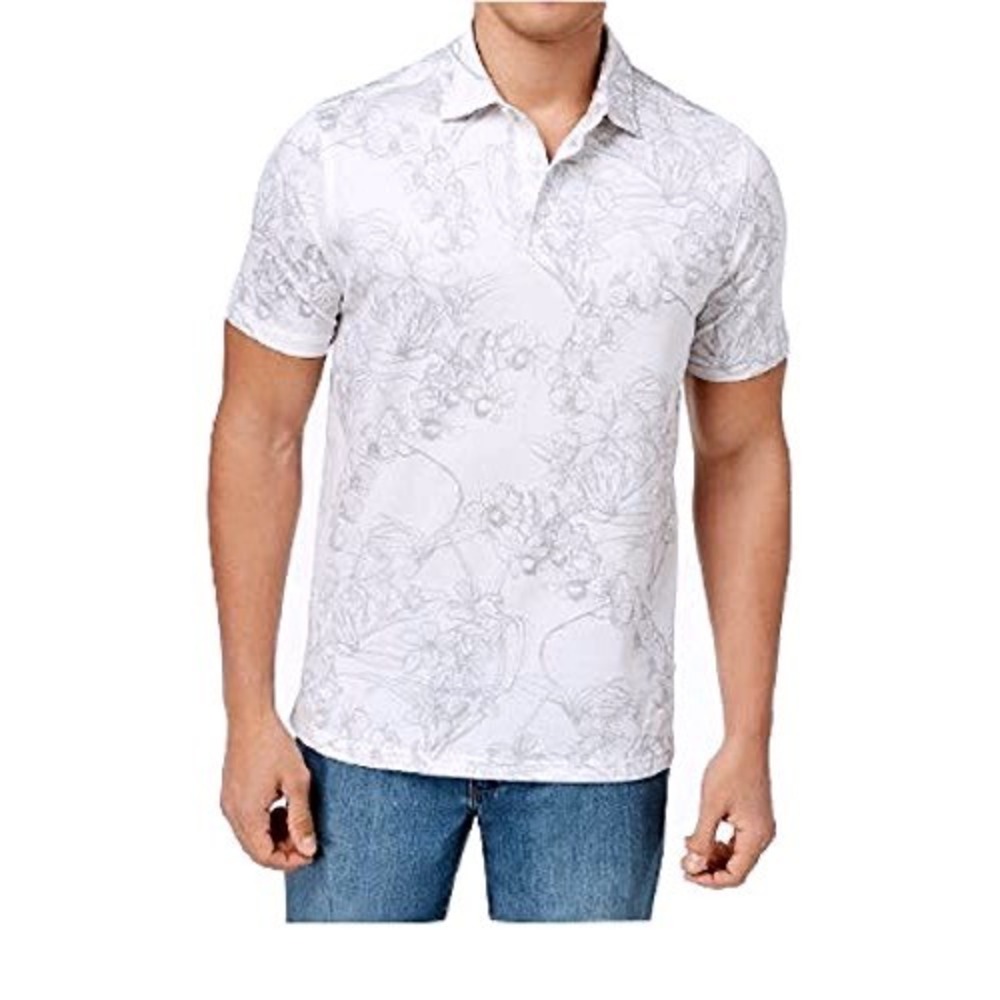 Tommy Bahama Golf Coast Mens XXL White Grey Floral Orchid Sketch Polo Shirt